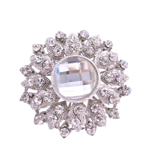 B174 Bridal Brooch Silver Casting Artistically Designed Brooch w/Cubic Zircon & Crystals At Center