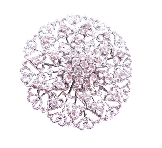 B165 Wedding Sparkling Brooch Bridal Brooch Silver Casting Round Fully Embedded w/ Cz
