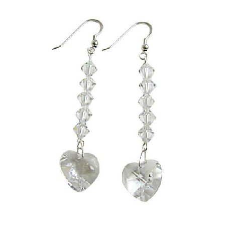 ERC406 Clear Swarovski Heart Crystals Chandelier Earrings Genuine Swarovski & Sterling Silver