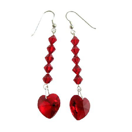 ERC404 Red Crystals Heart Earring Swarovski Crystals Red Heart & Crystals Bead Sterling Silver