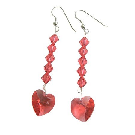 ERC405 Swarovski Crystals Heart Earrings Genuine Crystals Beads Dangling Earrings Sterling Silver