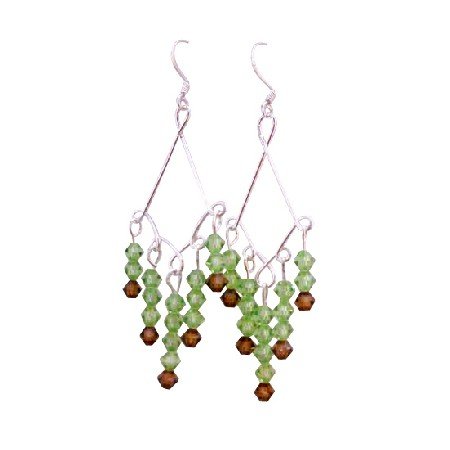 ERC503 Peridot Swarovski Crystals Earrings w/ Smoked Topaz Sterling Silver Earrings