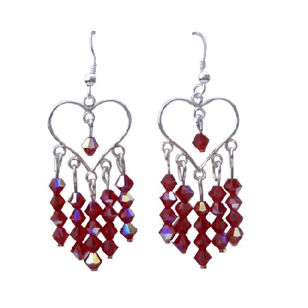 ERC271 AB Siam Swarovski Crystals Heart Jewelry Sterling Silver Heart Chandelier Earrings