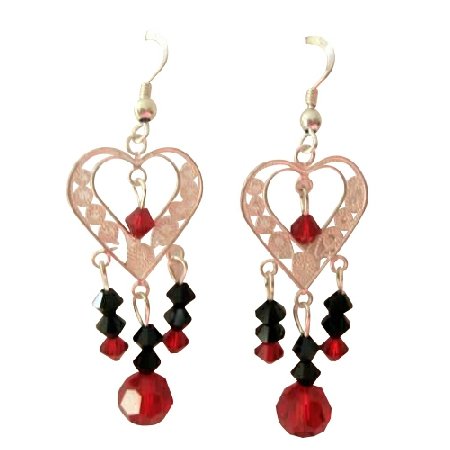 ERC285 Sterling SIlver Heart Chandelier Earrings w/ Genuine Swarovski Crystals