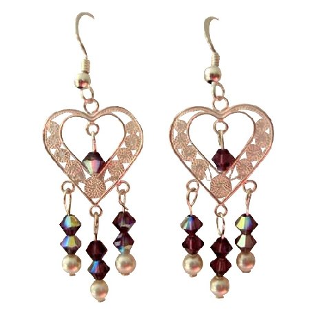 ERC282 AB Amethyst Swarovski Crystals Sterling SIlver Heart Chandelier Earrings
