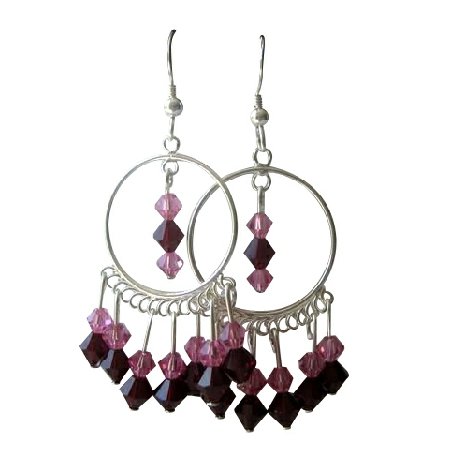 ERC135 Genuine Swarovski Rose & Garnet Crystals w/ Sterling Silver 92.5 Chandelier