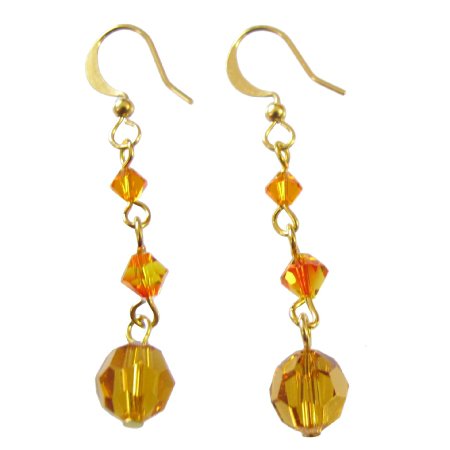 ERC723 Fashionable Glittering Orange Genuine Swarovski Crystals Earrings