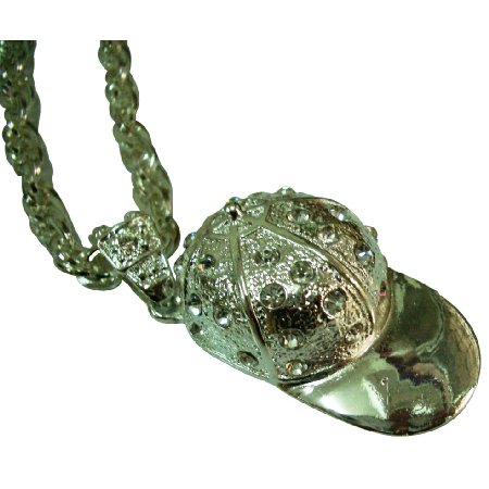 HH276 Hip Hop Baseball Cap With Rhinestones Pendant Necklace
