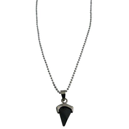 UNE313 Black Pendant With Dainty Rhodium Chain Prism Shape Necklace
