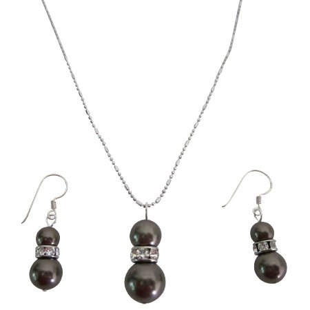 NSC806 Fine Jewelry Sterling Silver Earrings Brown Pearls Pendant Necklace