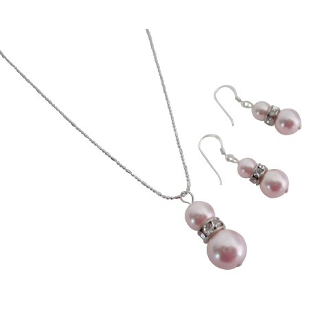NSC824 Attractive Price Allure Rose Pearls Pendant Necklace Earrings Set