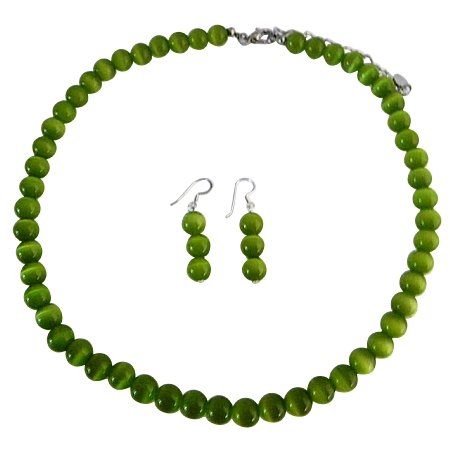 NS369 Citrine Cat Eye 8mm Handcrafted Sterling Silver Necklace Set