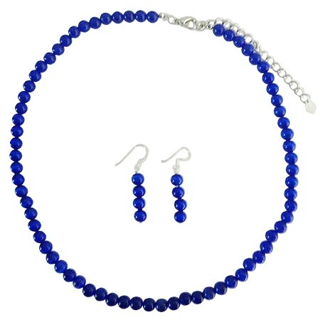 NS467 Cat Eye Jewelry Dark Blue Cat Eye 6mm Necklace Set Custom Handmade Beaded Jewelry