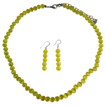 NS388 Elegant Gold Cat Eye Necklace w/ Sterling Silver Earrings Custom Jewelry