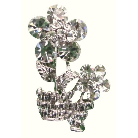 B610 Classy Vase Brooch Sparkling Dazzling Crystals