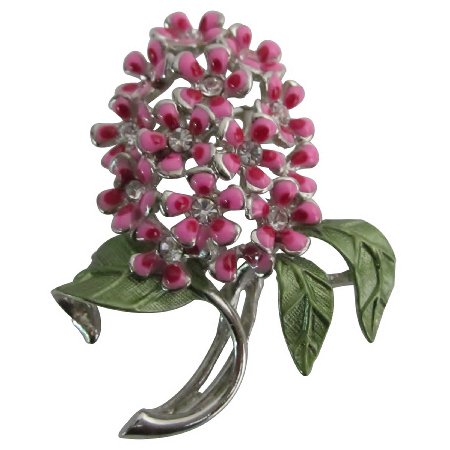 B603 Shop The Latest Pink Flower With Green Leaves Brooch