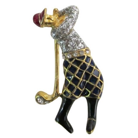 B599 Golf Lady Vintage Brooch Figural Glitter Brooch