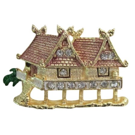 B592 Art House Brooch Pewter Painted House Brooch