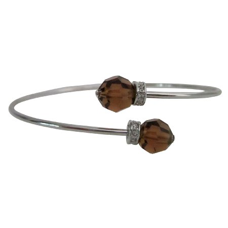 TB1034 Crafted Swarovski Smoked Topaz Cuff Bracelet