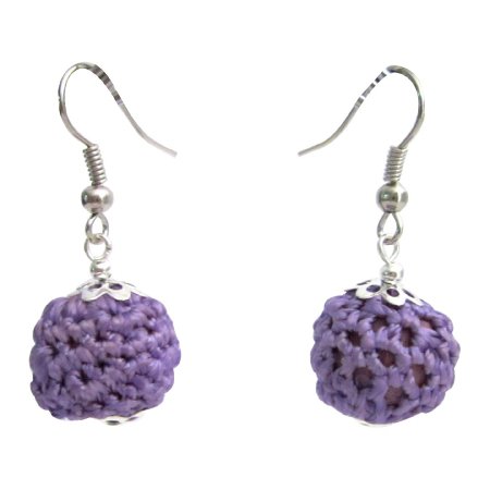 UER577 Cute Crochet Earrings Purple Crochet Bead Earrings