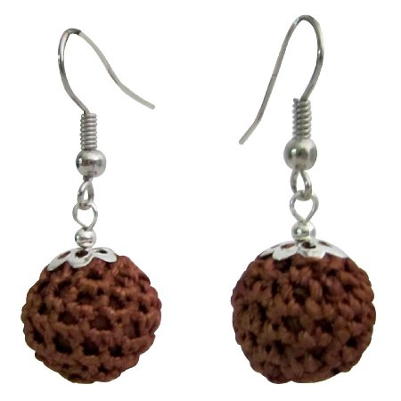 UER579 Crochet Round Brown Earrings Perfect Gift