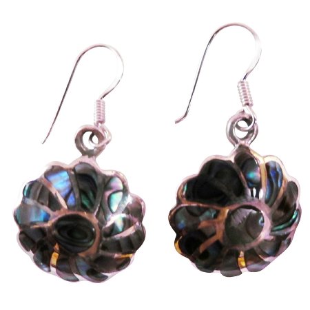 SER084 Rainbow Abalone Flower Earrings With Silver Stripe