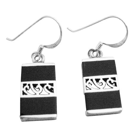 SER092 Gift For Wife Genuine Sterling Silver Onyx Inlay Earrings