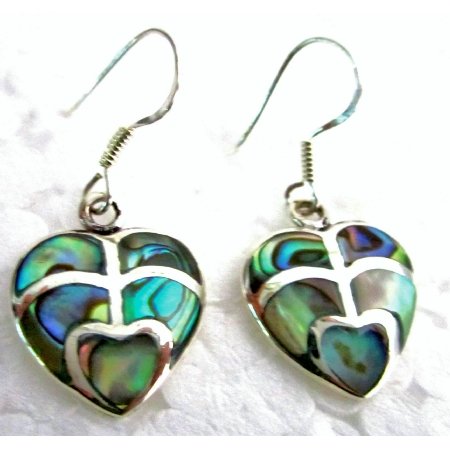 SER095 Cute Valentine Gift Abalone Heart Sterling Silver Earrings
