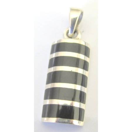 SPEN080 Onyx Sterling Silver Pendant W/ Silver Stripe