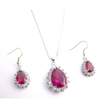 NS1144 Xmas Gifts Fuchsia Pendant Earrings Set Holiday Gifts Sale Price