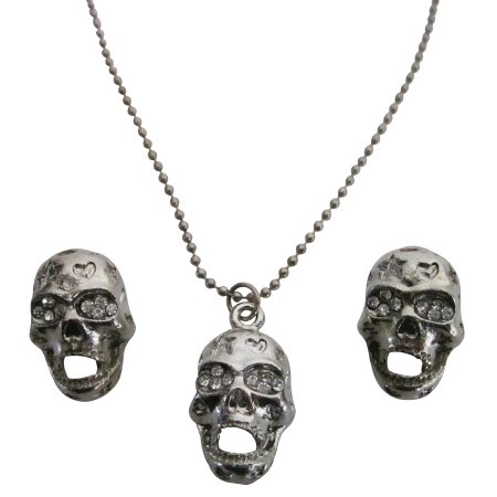 Skull Pendant Necklace Earrings Set Halloween Jewelry Affordable Gift