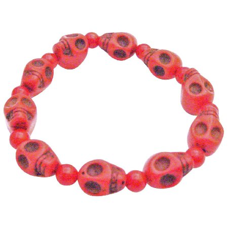Fashion Coral 10MM Skull Bead Stretchable Bracelet
