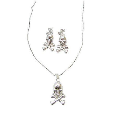 Skull Jewelry Pendant Necklace Halloween Skull Surgical Post Earrings