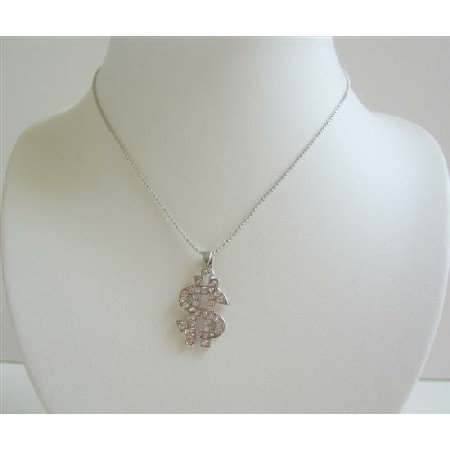Dollar Sign in Ice Shimmering all covered w/ CZ Necklace Choker Style