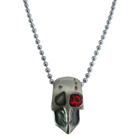 Skull Jewelry Halloween Necklace One Red Eye Opened