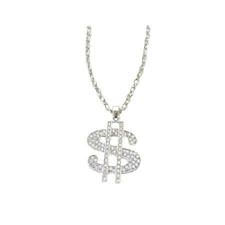 Men Dollar Sign Pendant Necklace Bling Bling Pendant w/ Cubic Zircon