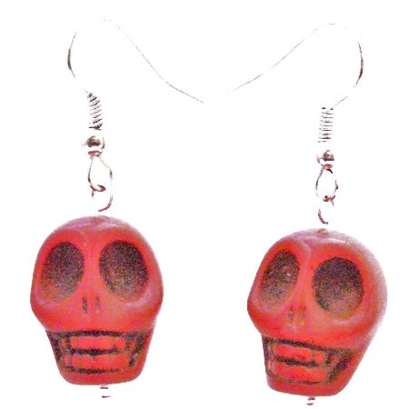 Coral Charm Punk Skull Rock Bead Earrings