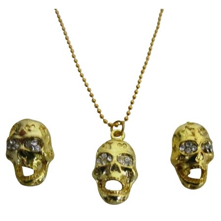 Inexpensive Classic Gold Skull Pendant Earrings Halloween Chic Gift