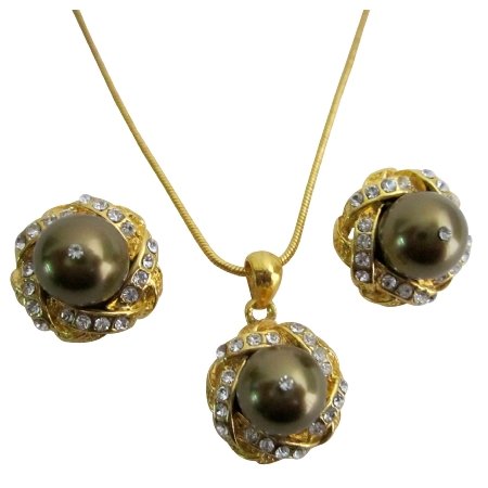 Wholesale Elegant Bridal Prom Evening Jewelry Brown Pearls Set