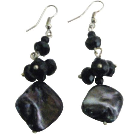 Shell Black Beads Cluster Earrings Nickel Free Fun Wearing