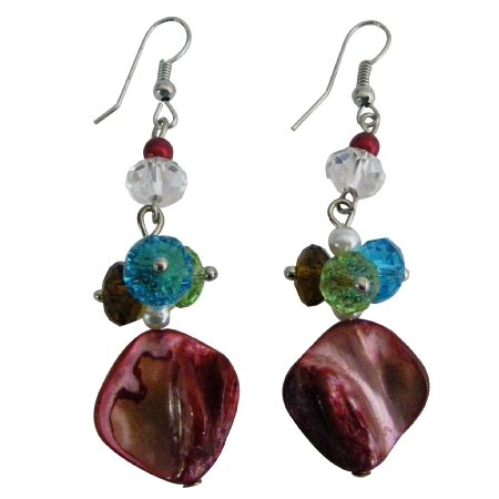 Beautiful Unique Shell Multicolor Beads Cluster Earrings