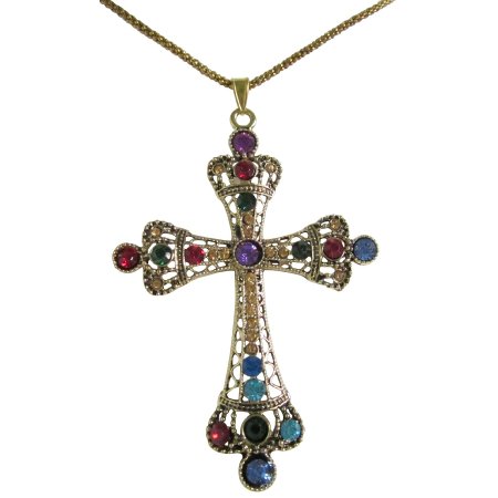 Vintage Multicolor Crystals Color Cross Pendant Gift Jewelry
