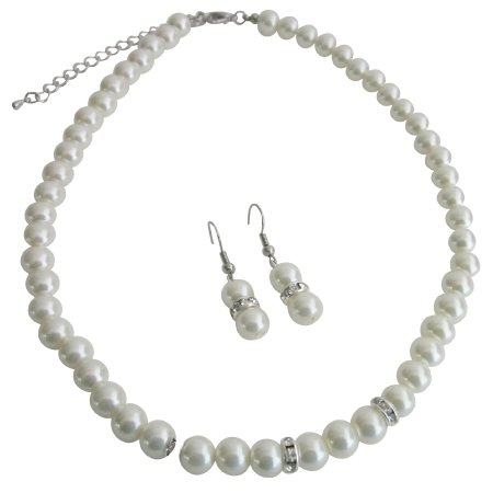 Bridal Jewelry Matron of Honor Ivory Pearls w/ Diamond Like Spacer