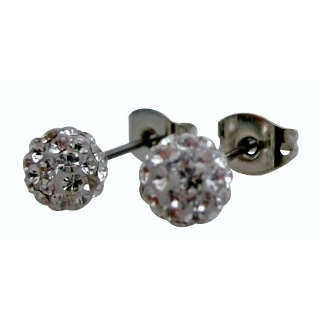 Wedding Clear Pave Ball Stud Earrings