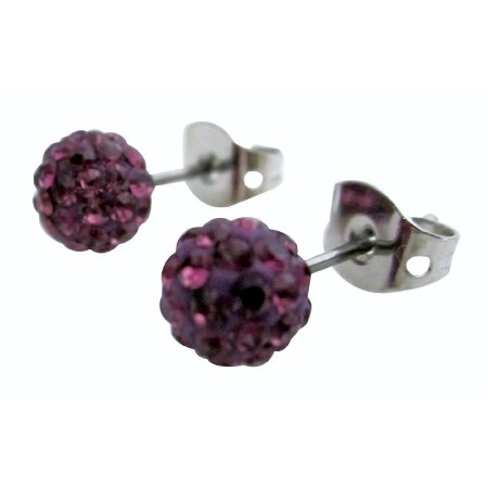 Trendy Fashion Amethyst Pave Ball Earrings