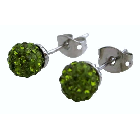 Wedding Olivine Pave Ball Stud Earrings