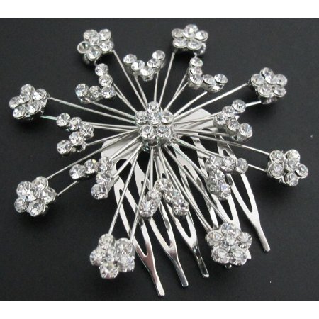 Fabulous Silver Sparkling Wedding Hair Barrette Cubic Ziron & Rhinestones