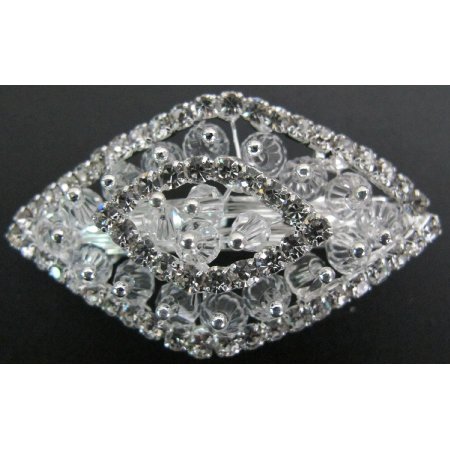 Vintage Style Bridal Crystals Clear Rhinestone Diamond Shape Barrette