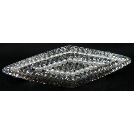 Diamond Shape Hair Barrette White Pearls Clear Rhinestone Hair Clip