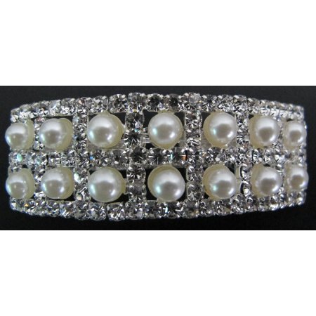 Bridal Barrette Silver Pearls & Rhinestone Lovely For Bride